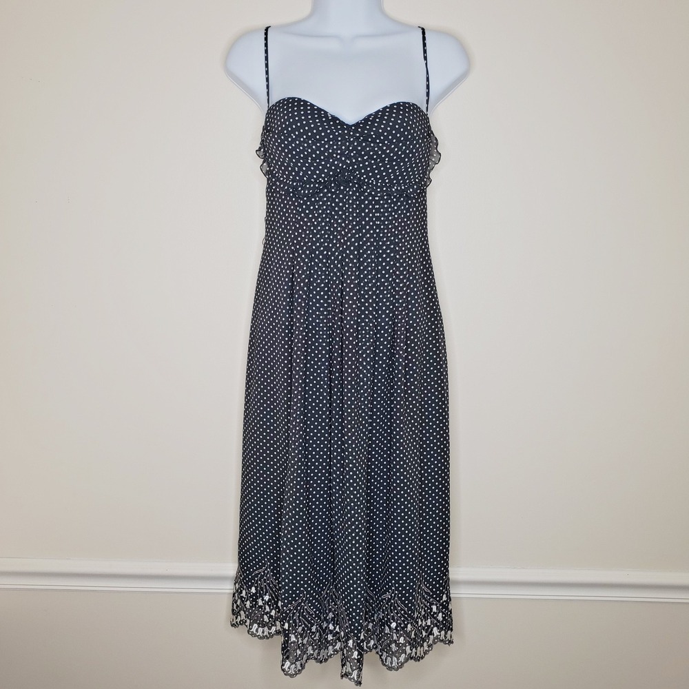 Vallen Sheer Overlay Polkadot‎ Dress Sz 10 Embroidered Ruffle Y2K Cottagecore